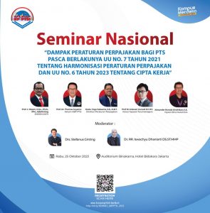 Pendaftaran Seminar Nasional “Dampak Peraturan Perpajakan Bagi PTS Pasca Berlakunya UU No. 7 Tahun 2021 Tentang Harmonisasi Peraturan Perpajakan dan UU No. 6 Tahun 2023 Tentang Cipta Kerja”